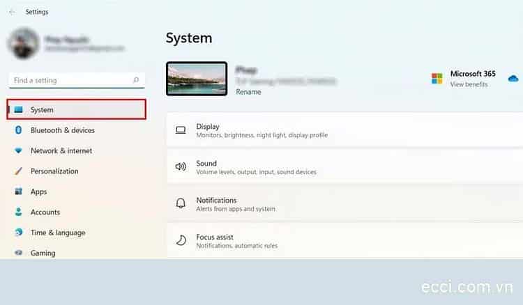 Click vào mục System trong Settings Win 11